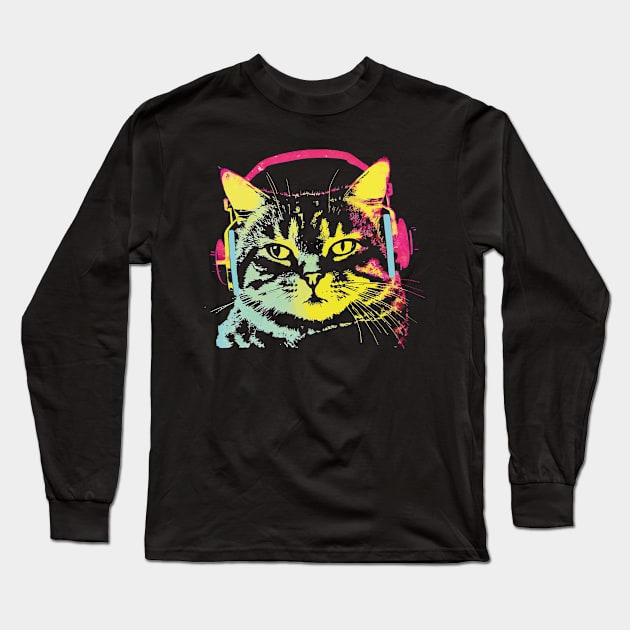 Gamer Cat Music Lover Long Sleeve T-Shirt by podtuts